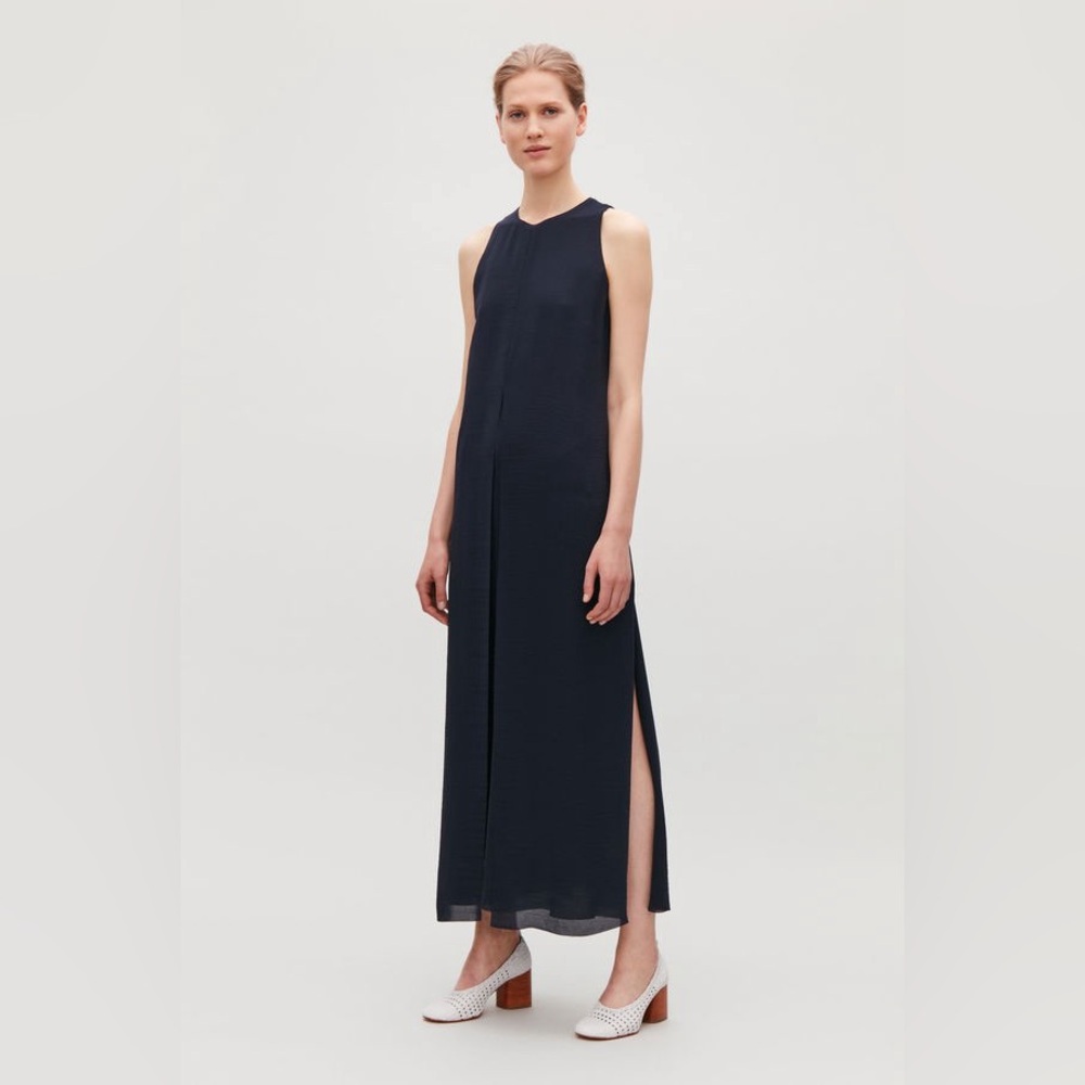 COS Black Sleeveless Maxi Dress Side Slit Minimalist Scandi Modern Size 4